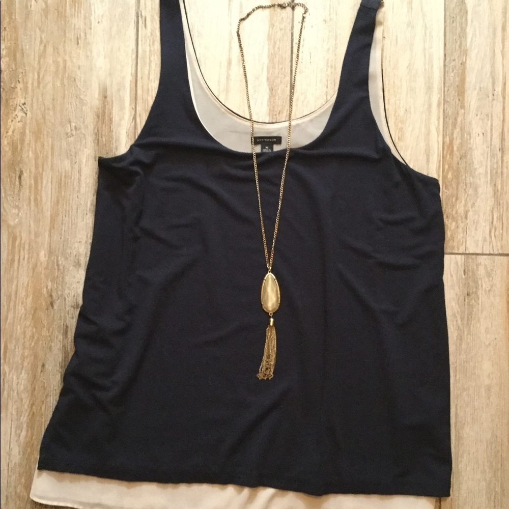 Ann Taylor layered tank Black Cream Medium (77)
